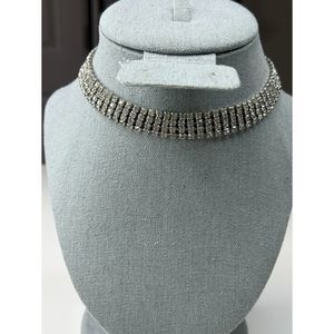 Vintage Clear Rhinestone Silver Tone Choker Necklace Excellent Condition
